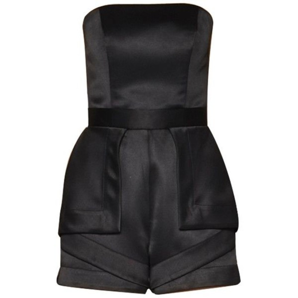 Camilla and Marc Gamer Jumpsuit Romper Sz 4 Black Satin Sleeveless Menswear Chic